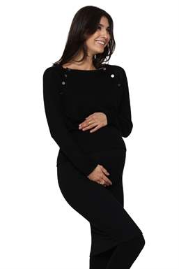 Sort ammebluse med bådudskæring og i 100% Merino uld