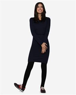 Blå amningsklänning med långa ärmar och rund hals i merinoull - Full figur