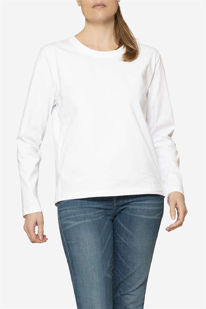 Vit t-shirt i 100% økologisk bomuld med ammefunktion - Sett framifrån
