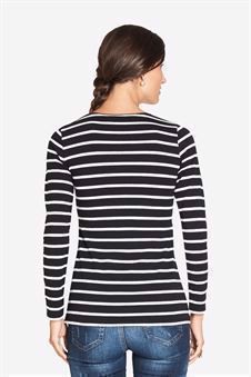 Svart / vit randig amningströja  - klassisk T-shirt modell - Sett bakfrån